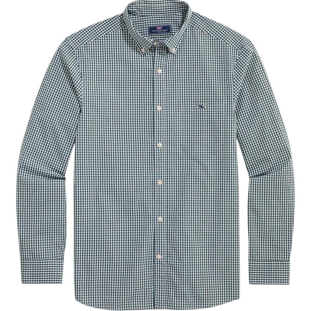 Vineyard Vines Men Medium Green Checked Classic Fit Tucker Shirt button up long